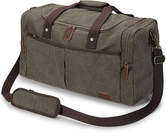 S-ZONE Canvas Duffel Bag for Travel 45L Weekender Overnight Bags with Shoes Compartment for Men