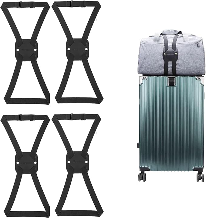 Adjustable Luggage Straps for Suitcases Add a Bag High Elastic Travel Bag Bungees Connecting Carry On Bag TSA Approved (4 Pack Black)
