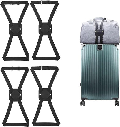 Adjustable Luggage Straps for Suitcases Add a Bag High Elastic Travel Bag Bungees Connecting Carry On Bag TSA Approved (4 Pack Black)