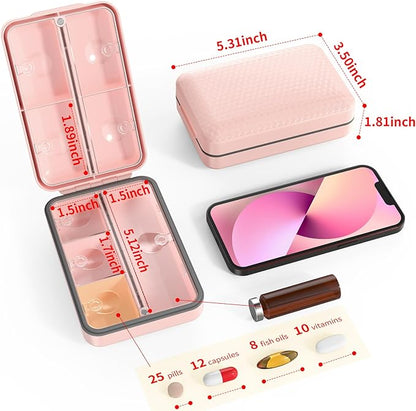 Restree Weekly Pill Organizer, Magnetic Moisture Proof Pill Case, Large Capacity Travel Pill Box with Inner Clear Lid for Vitamins, Supplements, and Daily Medications 8 Compartment (Pink)