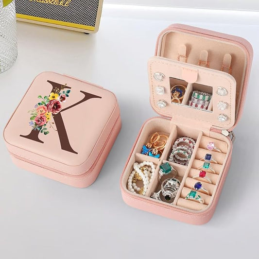 Parima Stocking Stuffers - Pink Jewelry Case Travel Jewelry Box with Mirror, 4 Compartments, Earring, Necklace, Ring Storage, Perfect for Women, Birthday, Anniversary, Engagement, Wedding Gifts