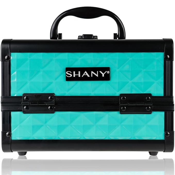 SHANY Chic Makeup Train Case Cosmetic Box Portable Makeup Case Cosmetics Beauty Organizer Jewelry storage with Locks, Multi trays Makeup Storage Box with Makeup Mirror - Turquoise