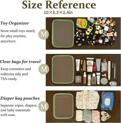 4 pcs Clear Zipper Pouches,Hard Shell Zipper Case, Toiletry Bag for Travel, CLear Diaper Bag, Toiletry Pouch, Travel Organizer, Clear Cosmetic Bag,Toy Storage Bins (M+3S) (Mint Green)