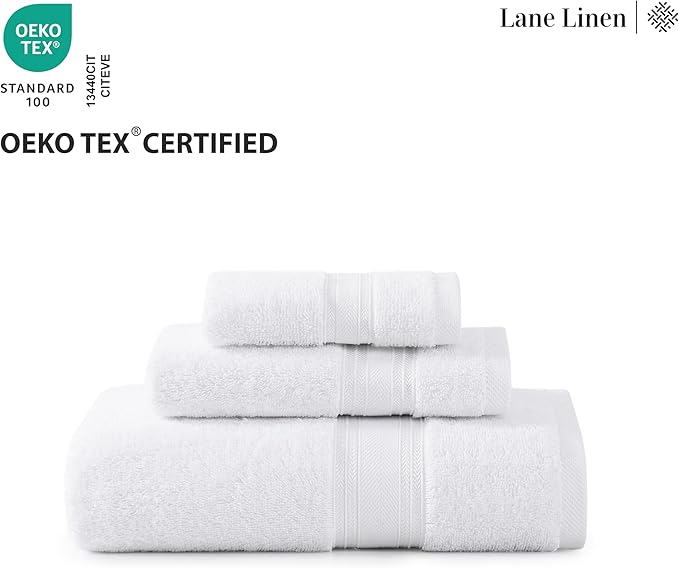 LANE LINEN Towel Set of 18 – Premium 100% Cotton, Zero Twist, 6 Large Bath Towel, 6 Hand Towels & 6 Wash Cloths, Quick Dry & Long-Lasting, Perfect for Family Bathrooms, Easy Care – White Towels