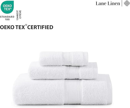 LANE LINEN Towel Set of 18 – Premium 100% Cotton, Zero Twist, 6 Large Bath Towel, 6 Hand Towels & 6 Wash Cloths, Quick Dry & Long-Lasting, Perfect for Family Bathrooms, Easy Care – White Towels