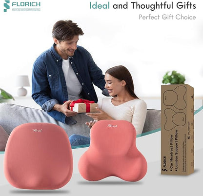 FLORICH Car Seat Cushion and Lumbar Support Pillow for Office Chair Car, Ergonomic Memory Foam, Relieves Back Sciatica Pain, Pressure-Relieving Back Support for Car, Office Chair & Wheelchair - Red