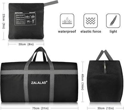 Foldable Duffle Bag, 96L Extra Large Travel Duffel bag Lightweight Weekender Bag for Men Women Water-proof & Tear Resistant,Black