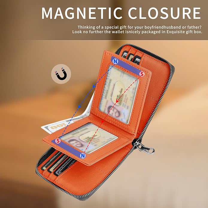 Men’s RFID Blocking Zipper Large Dimensions Wallet with 2 ID Windows - Large Capacity Design, 13 Credit Card Slots