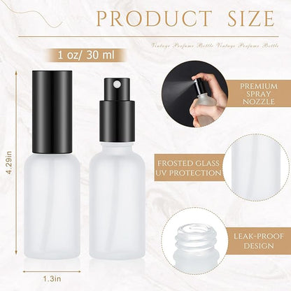 Roshtia 30 Pcs 1 oz/ 30 ml Black Glass Spray Bottle Refillable Perfume Atomizer Clear Decorative Empty Bottles with Fine Mist Sprayer Pump for Face Body Travel