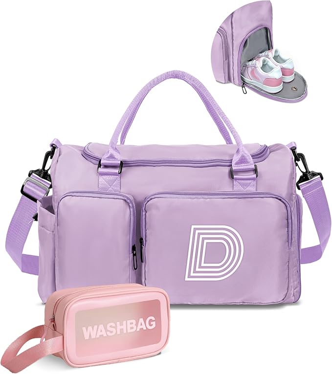 Gifts Teen Girl Gift, Initial Travel Duffle Bag, Duffel Bags, Personalized Weekender bags, Lilac purple-D