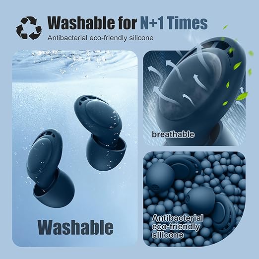 Ear Plugs for Sleeping Noise Reduction, Beinkap Reusable Earplugs Hearing Protection for Focus, Study, Work – 6 Pair Eartips in S/M/L – Flexible Silicone Soft – 35dB Noise Cancelling - Blue