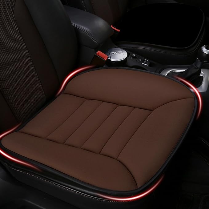 MYFAMIREA Car Seat Cushion Pad 1.2" Thick Comfort Protector for Car Driver Seat Office Chair Home Use Memory Foam Cushion with Non Slip Bottom, 20'' x 18.5'', Coffee