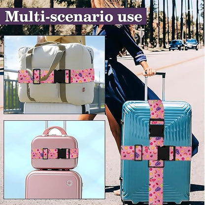 2PC,Fruit Pattern Luggage Strap 1.97 x 70.84 inch Pink Background Watercolor Fruit Design Adjustable Suitcase Belt Durable Nylon Baggage Identifier for Fun Summer Travel