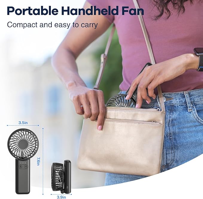 HandFan 5200mAh Upgraded Handheld Fan, 5 Speeds Strong Airflow Hand Fan [27 Working Hours], 180° Foldable Compact Design Personal Fan Handheld with Lanyard for Travel/Disney/Concerts/Women(Black)