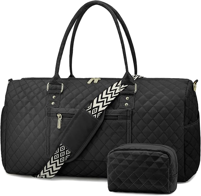 Duffle Bag for Travel,Personal Item Travel Bag with Toiletries Bag,Gym Bags for Men and Women with Wet Pocket & Shoes Compartment(Black)