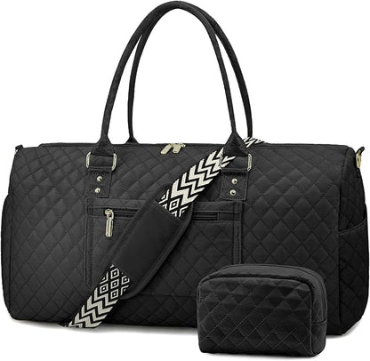 Duffle Bag for Travel,Personal Item Travel Bag with Toiletries Bag,Gym Bags for Men and Women with Wet Pocket & Shoes Compartment(Black)