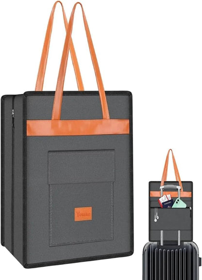 Yotako Shoe Bag for Travel with Leathers Handle-Portable Shoe Organizer with Pockets,3 in 1 Hanging Luggage Shoe Storage Bag,Travel Shoe Bag for Women Men Fit 6 PCS Shoes,Grey