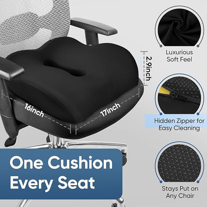 Donut Pillow with Lengthened Center Hole Suspends Tailbone & Sensitive Area, Relieves Pressure for Hemorrhoid and Coccyx Pain, Ergonomic Office & Car Seat Cushion for Prolonged Sitting