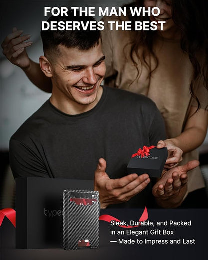 typecase Wallet for Men: Rfid-blocking with Money Clip Slim Leather Bifold ID Window Smart Pop Up Card Case Front Pocket Wallet with Gift Box (Black Orange)