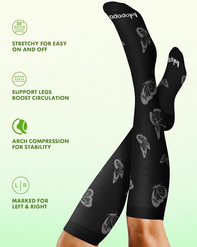 Bamboo Viscose Compression Socks for Women Men 2 Pairs 15-20mmHg Knee High Compression Socks Travel Nurse