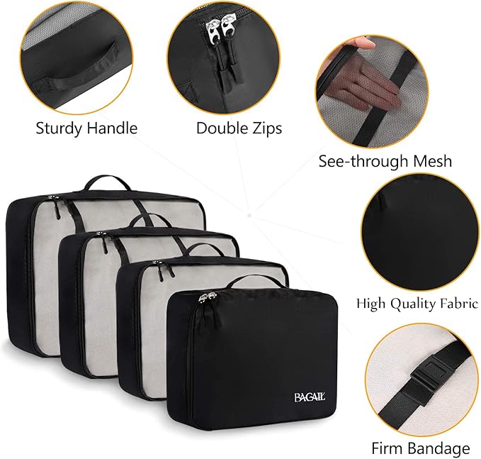 BAGAIL 8 Set Packing Cubes Luggage Packing Organizers for Travel Accessories-Jet Black