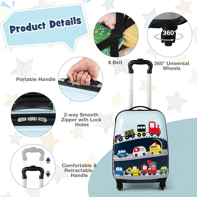 Goplus 2PC Kids Luggage, 12" & 16" Kids Carry On Luggage Set with 4 Spinner Wheels, Lightweight Rolling Spinner Suitcase for Children Toddlers Boys and Girls Travel