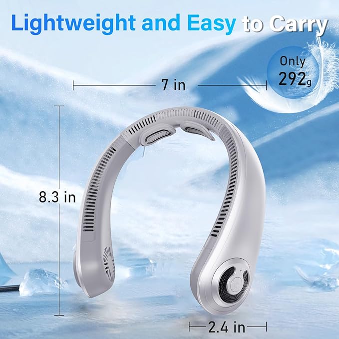 Neck Fan - Portable Neck Fan with Neck Support, 5 Speeds, All Around Airflow, Hand-free Bladeless Personal Cooling Fans, Rechargeable Wearable Fan for Outdoor and Indoor, Festival Gifts for Men Women