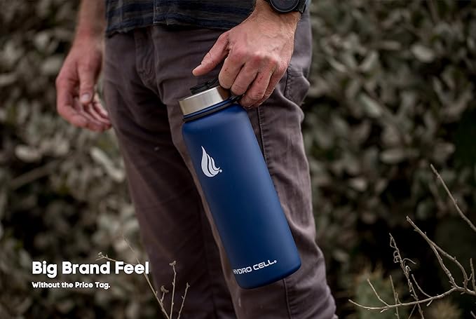 HYDRO CELL Stainless Steel Insulated Water Bottle with Straw - For Cold & Hot Drinks - Metal Vacuum Flask with Screw Cap and Modern Leakproof Sport Thermos for Adults (Navy 40oz)
