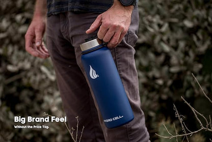 HYDRO CELL Stainless Steel Insulated Water Bottle with Straw - For Cold & Hot Drinks - Metal Vacuum Flask with Screw Cap and Modern Leakproof Sport Thermos for Adults (Navy 40oz)