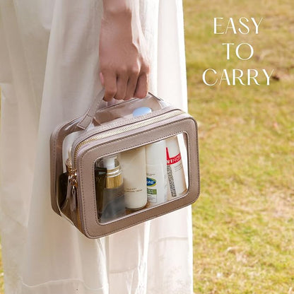 Clear Cosmetic Bag Set for Women Makeup Bag with Handle, 3 Pcs Travel Toiletry Bag Transparent Cosmetic Case Portable Make Up Organizer Bag for Essentials (White, Mini+S+L)