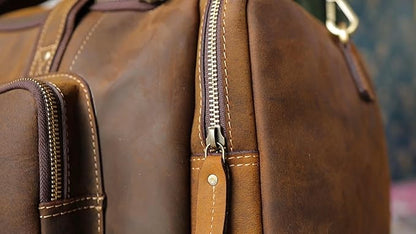 Genuine Leather Travel Bag with Matching Toiletry 2-Pc Set Carry On 22x11x12 in with Trolley Straps, Shoulder Strap and Laundry Bag by De Lira