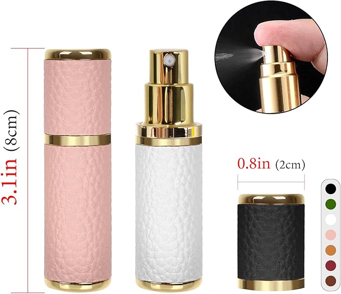 LUEXBOX 7 Pack Portable Perfume Bottle for Travel, Mini Refillable Perfume Dispenser, 5ml Faux Leather Leak Proof Perfume Atomizers Bottles Sprayer for Pocket Perfume