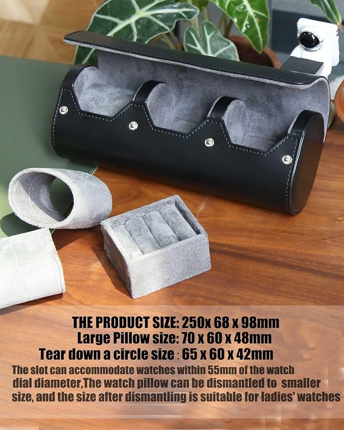 Travel Case for Watch and Cufflinks - PU Leather Organizer, Men's Storage Box, Portable Roll Set for 2 Watches - Gift