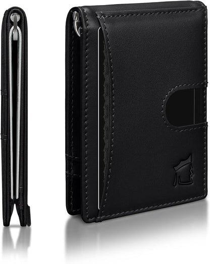 Kingly Cash Clip Slim Leather Wallet for Men with RFID Blocking & Money Clip - Minimalist Front Pocket Bifold Wallet Holds 12 Cards - Secure Card Holder with Easy Access Pull Tab