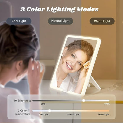 JUSRON Travel Makeup Bag With LED Mirror, Cosmetic Train Case with Light up Mirror, Portable Makeup Artist Organizer Bag with Adjustable Dividers, Makeup Brush Holder Storage (Black, Medium)