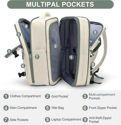 Casual Backpack Traveling Backpack, A-beige With Green, Expandable, Travel Backpacks