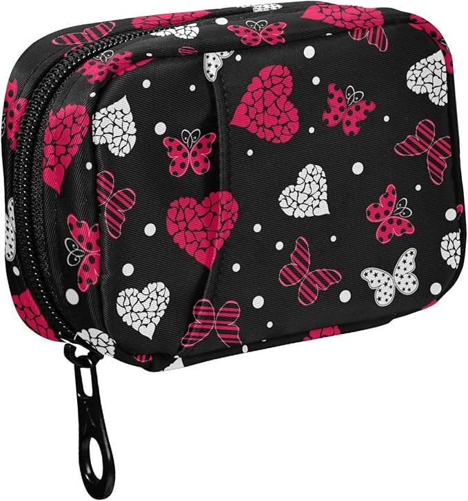 Fustylead Hearts and Butterflies Pill Organizer Case with Zipper 2 Times A Day for Vitamin and Supplement, 7 Day Travel Organizer Medicine Case