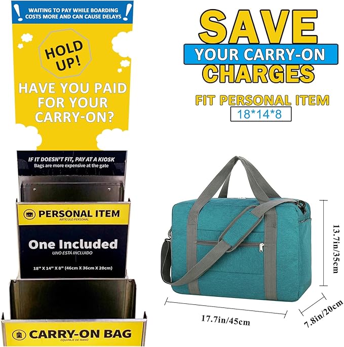 For Spirit Airlines Personal Item Bag 18x14x8 with Wet Pocket Foldable Travel Duffel Bag Underseat Carry on for Men & Women