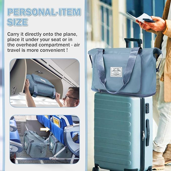 Ranslen Large Capacity Folding Travel Bag,Expansion Travel Duffel Bag with Dry and Wet Separation Portable Travel Duffel Bag