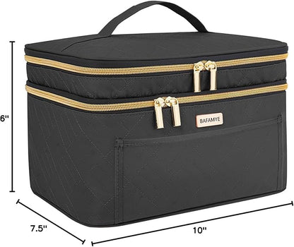 8.8L Double Layer Travel Makeup Bag Women, Large Cosmetic Case, Organizer for Travel-Size Accessories Bottles, Brushes, and Skin Care Products, Black 2.33 GAL