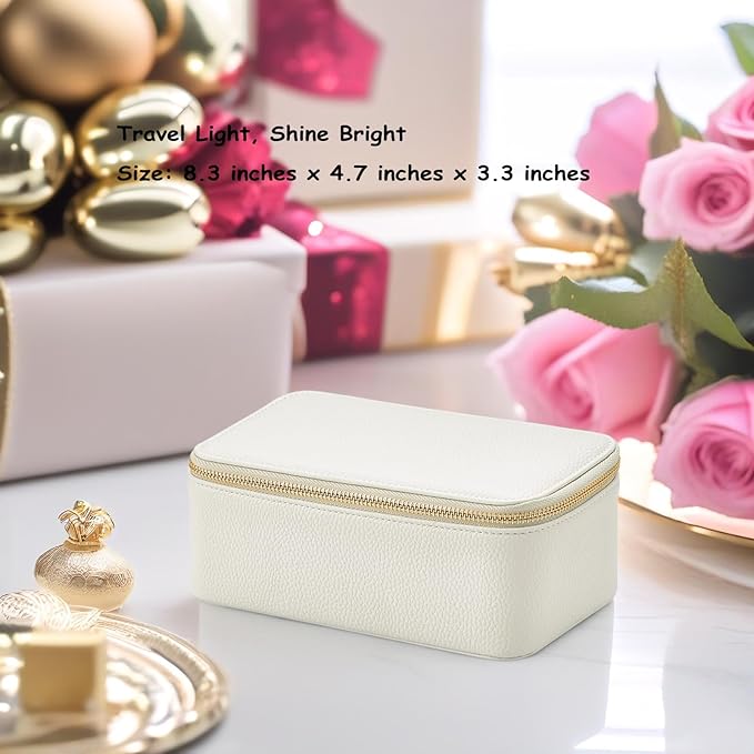 Vlando Travel Jewelry Box Organizer - 12 Small Velvet Zipped Pouches Pockets for Jewelries Necklaces Rings Earrings Sorting Storage, Offwhite