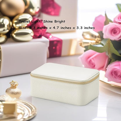 Vlando Travel Jewelry Box Organizer - 12 Small Velvet Zipped Pouches Pockets for Jewelries Necklaces Rings Earrings Sorting Storage, Offwhite