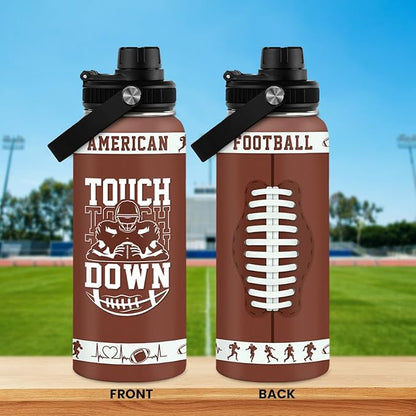 Football Water Bottle with Lid - 32oz Insulated Stainless Steel Sport Bottle - Gifts for Men Football Players Lovers Men