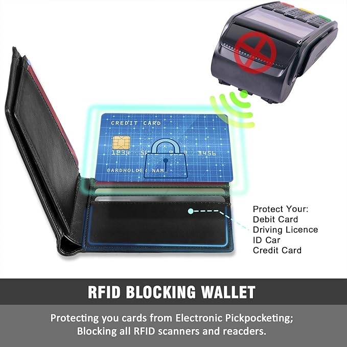 RUNBOX Wallet for Men Slim Rfid Leather 2 ID Window With Gift Box