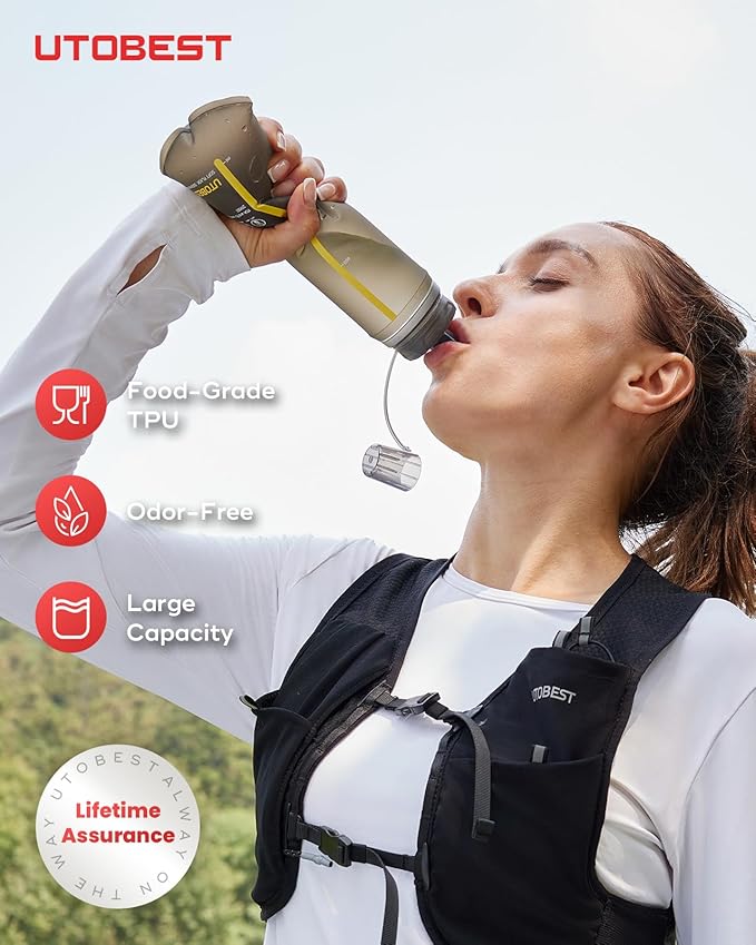 500ml Soft Flask, 2 Pack Flexible TPU Hydration Water Bottle, Collapsible with 42mm Caliber for Running, Hiking, Cycling, Climbing, and Marathon Yellow