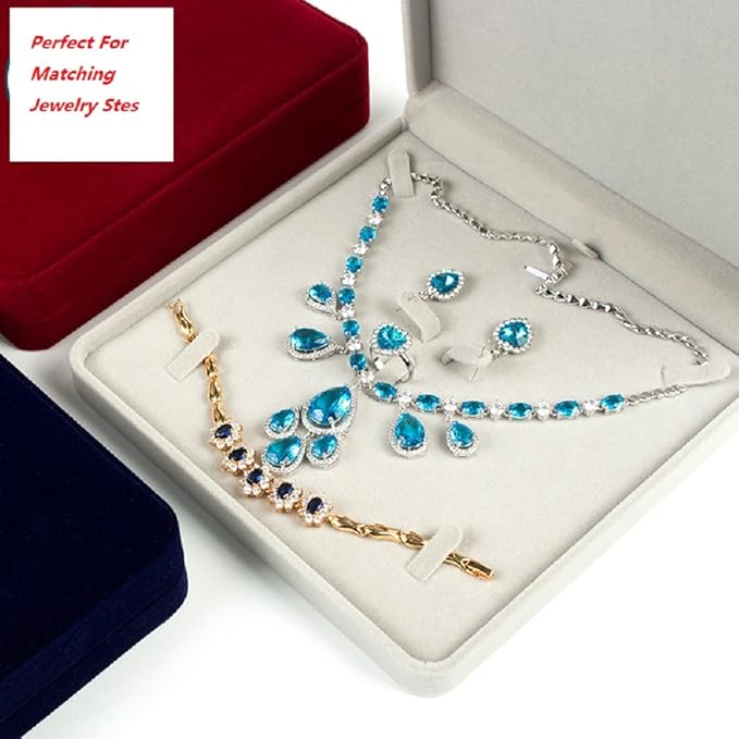 Jewelry Set Velvet Box Necklace Earring Ring Necklace Bracelet Gift Display Case Wedding Jewelry Storage Holder (Beige)