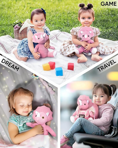 Naturally KIDS Pink Triceratops Toy, Triceratops Stuffed Animal for 2 3 4 5 Year Old Girl, Stuffed Dinosaur for Girls, Pink Toddler Backpack