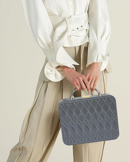 Travel Jewelry Case Large, Jewelry Box Large Jewelry Travel Organizer Jewelry Case with Handle, Best Gift for women Girls, Grey