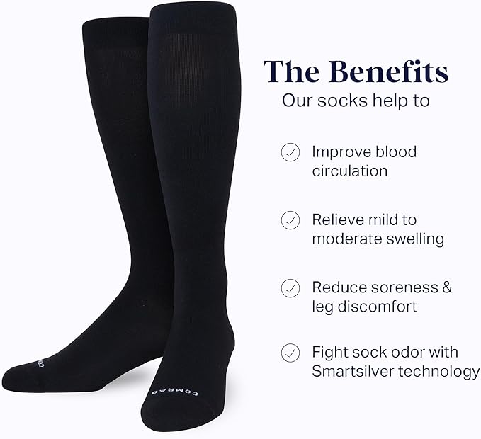 Comrad Nylon Knee High Socks - 15-20mmHg Graduated Compression Socks - Soft & Breathable Support Unisex Socks