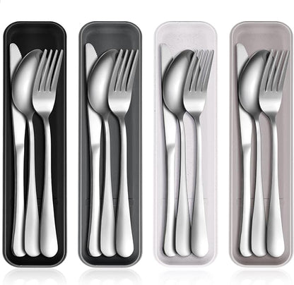 Yinkin 4 Pack Portable Travel Utensils Set with Case Reusable Stainless Steel Silverware Flatware Camping Cutlery Include Fork Spoon Knife for Work School Dishwasher Safe(Classic Color)
